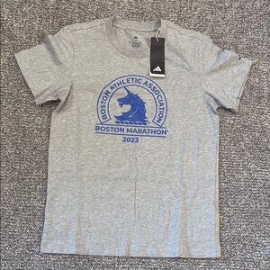 adidas Grey T-Shirt with Blue Boston Marathon 2023 Graphic